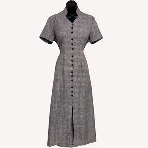 Vintage 80's Dress Sheath Maxi Length Sweetheart Neck Houndstooth Pin Up Style